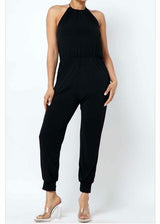 Love J Halter Neck Solid Jumpsuit (Black) J56210