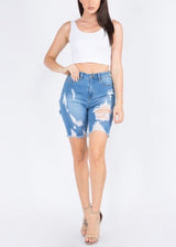 American Bazi Distressed Trim Bermuda Shorts (Blue) TSS-20190