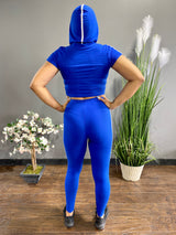 Capella Stripe Trim Hooded Crop Top & Leggings Set (Royal Blue) BTP2414