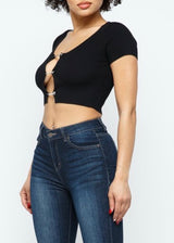 Hera Collection Safety Pin Crop Top (Black) 22451-O