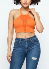 Hera Collection Halter Neck Mesh Center Crop Top (Orange) 22453