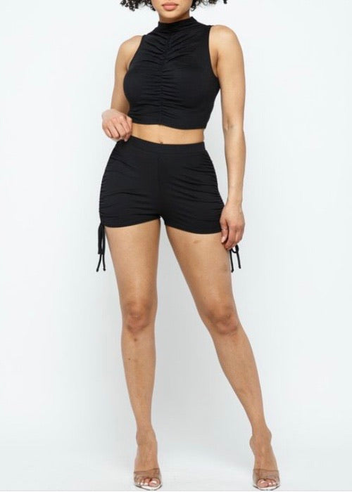 Love J Mock Neck Sleeveless Crop Top & Short Set (Black) TT2583-B