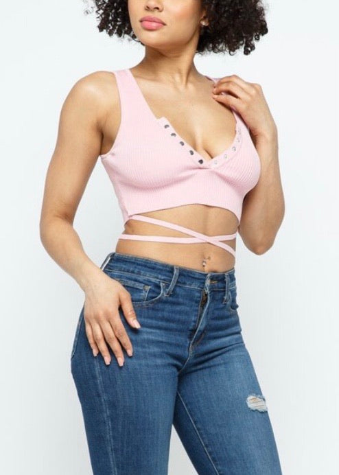 Hera Collection Wrap Around Button Crop Top (Blush) 22459