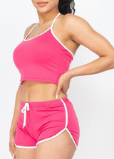 Capella Halter Neck Sleeveless Top & Shorts Activewear Set (Fuchsia) BTP3193