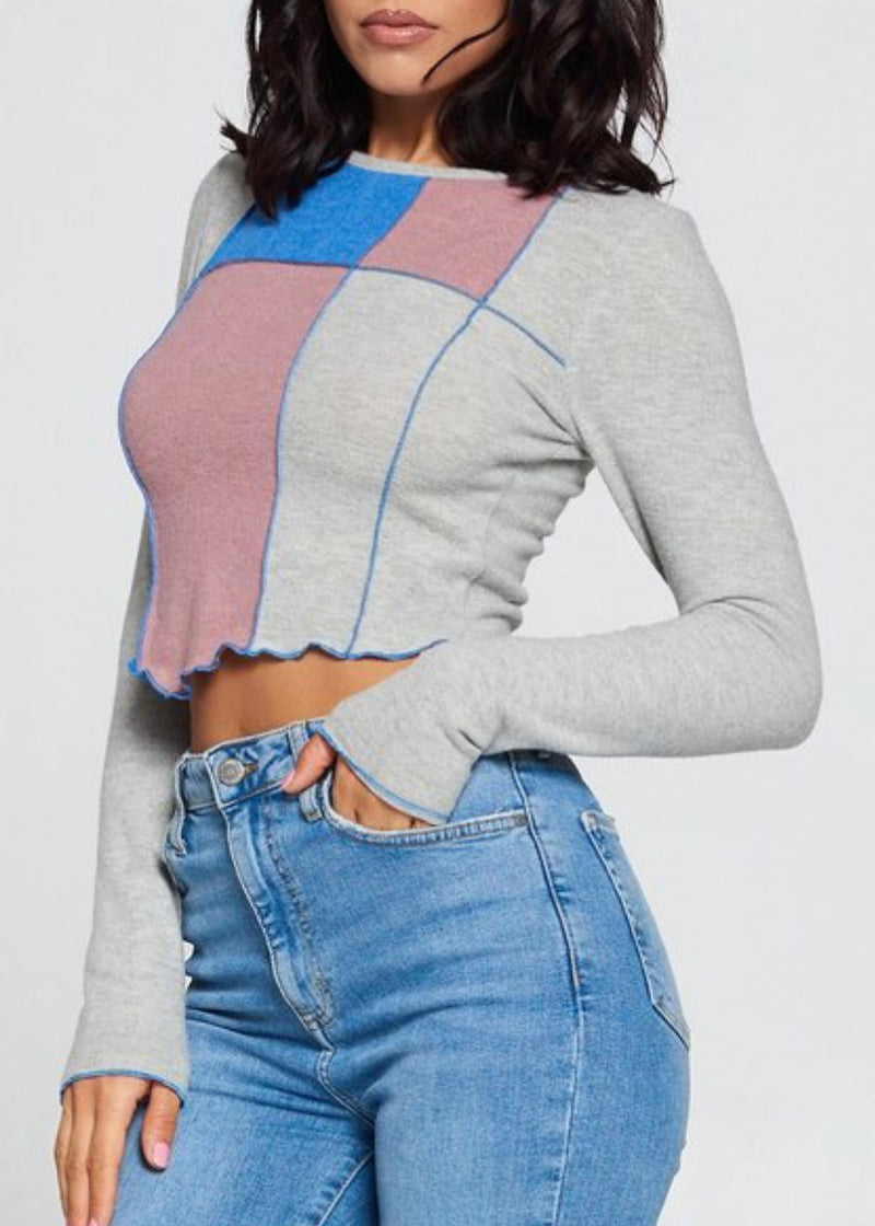 WinWin Long Sleeve Cashmere Top (Heather Grey/Mauve) WT11672