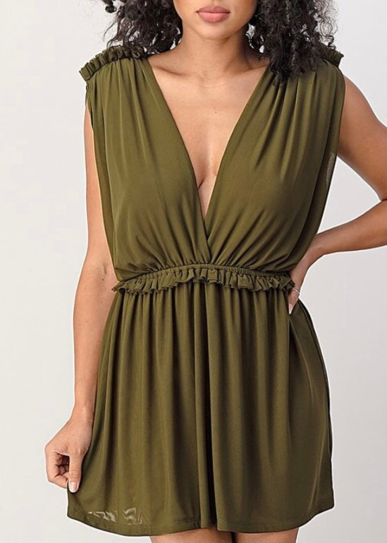 Evenuel Mesh Princess Gladiator Dress (Olive) ED25140