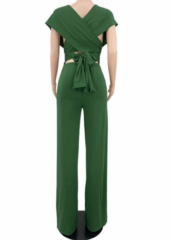 E-Show Sleeveless V Neck Jumpsuit (Green) PL0696