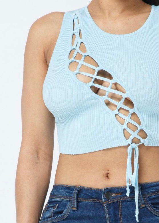 Hera Collection Diagonal Lace Crop Top (Light Blue) 22487