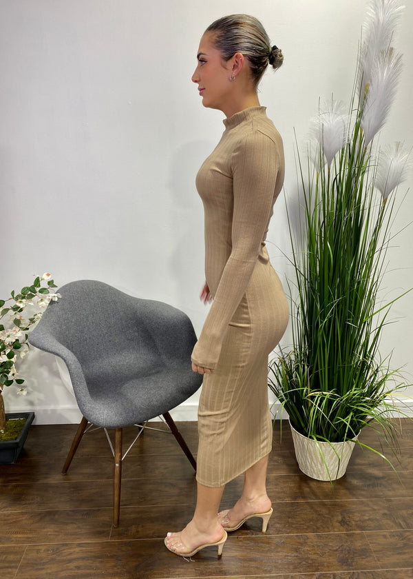 Capella Ribbed Bodycon Dress (Latte) BD2942