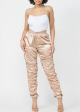 Hera Collection Satin Ruched Pants (Taupe) 62050