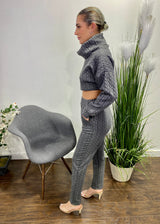 5Besties Cable Quilted Turtle Neck Top And Pants Set (Grey) 5BSET-37