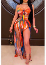 E-Show 2 Piece Tie Dye Off Shoulder Set (Orange Blue) LS7536