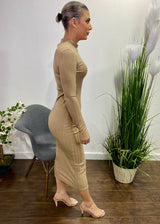 Capella Ribbed Bodycon Dress (Latte) BD2942