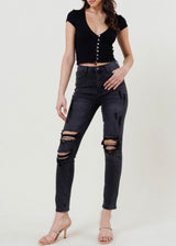 Vibrant Distressed Denim Jeans (Vintage Black) EP2029