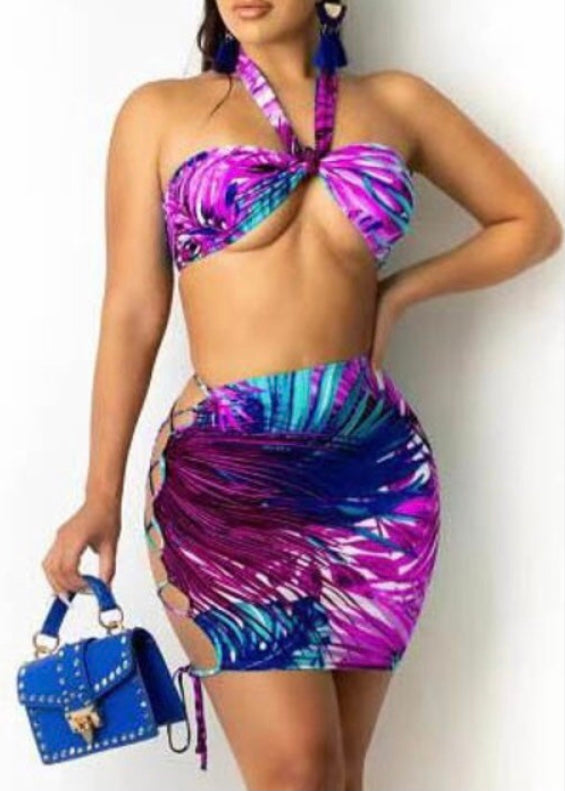 E-Show Two Piece Strappy Top Set (Purple Multi) AR9377