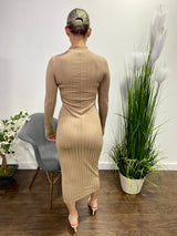 Capella Ribbed Bodycon Dress (Latte) BD2942