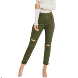 Risen High Waist Distressed Skinny Jeans (Olive) RDP1230-O