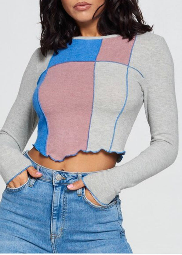 WinWin Long Sleeve Cashmere Top (Heather Grey/Mauve) WT11672