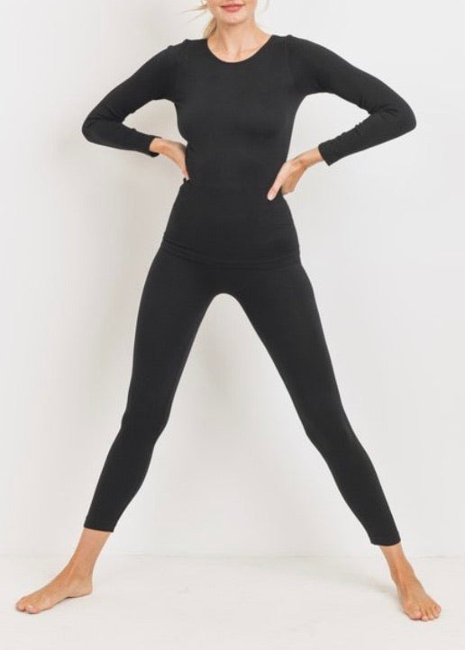 Kimberly Ribbed Seamless Long Sleeve and Legging Lounge Set (Black)