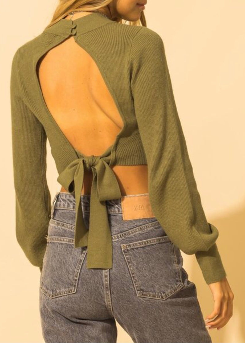 Double Zero Knit Crop Top Sweater (Olive) DZ22A049