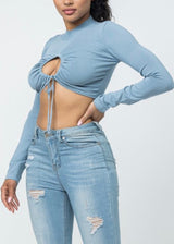 Hera Collection Long Sleeve Crop Top (Ocean Blue) 22638-O