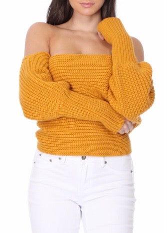 Yemak Off The Shoulder Long Sleeve Wrap Sweater Shawl (Gold) KC003