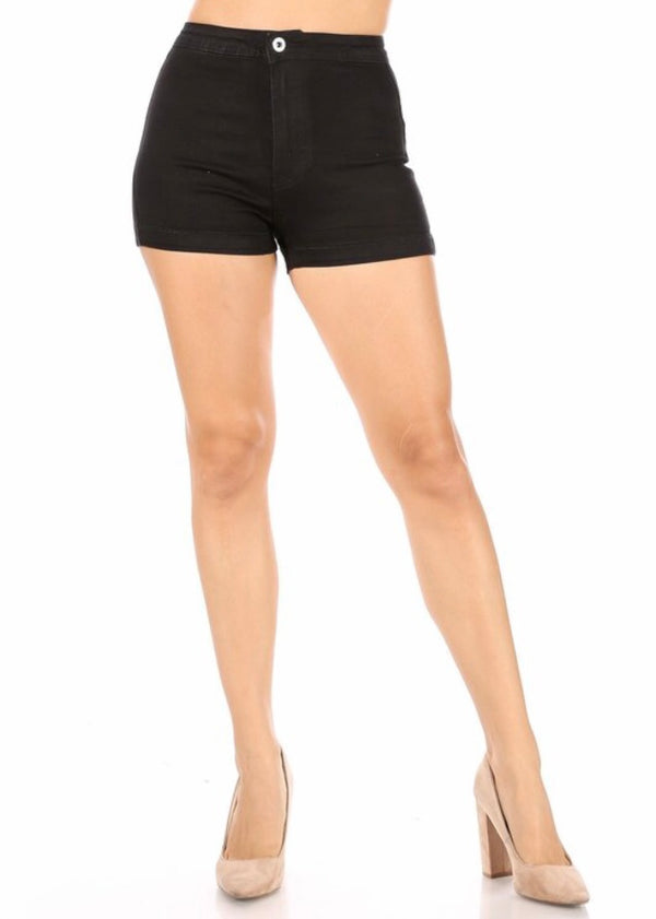 JC & JQ High Waist Stretch Denim Disco Shorts (Black) GS3023-BK