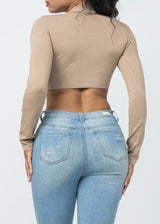 Hera Collection Long Sleeve Crop Top (Milk Coffee) 22638-O