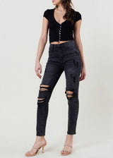 Vibrant Distressed Denim Jeans (Vintage Black) EP2029