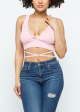 Hera Collection Wrap Around Button Crop Top (Blush) 22459