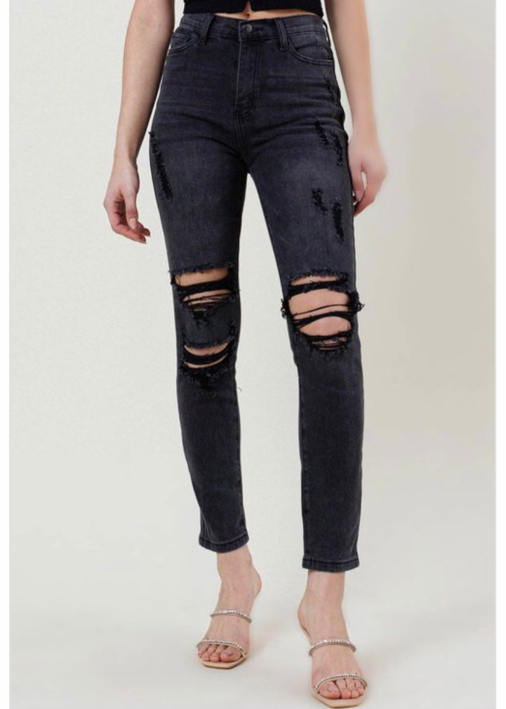 Vibrant Distressed Denim Jeans (Vintage Black) EP2029