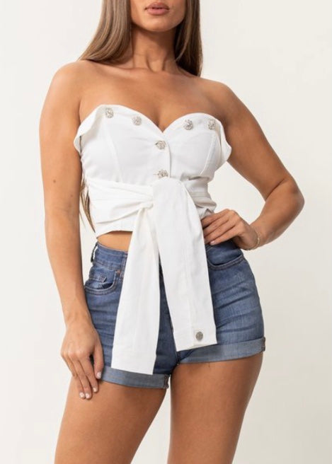 Wildcat Off Shoulder Tie Front Top (White) 23E-T2260