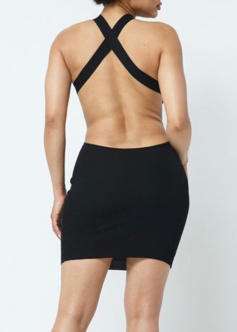 Hera Collection Cross Back Mini Dress (Black) 22498