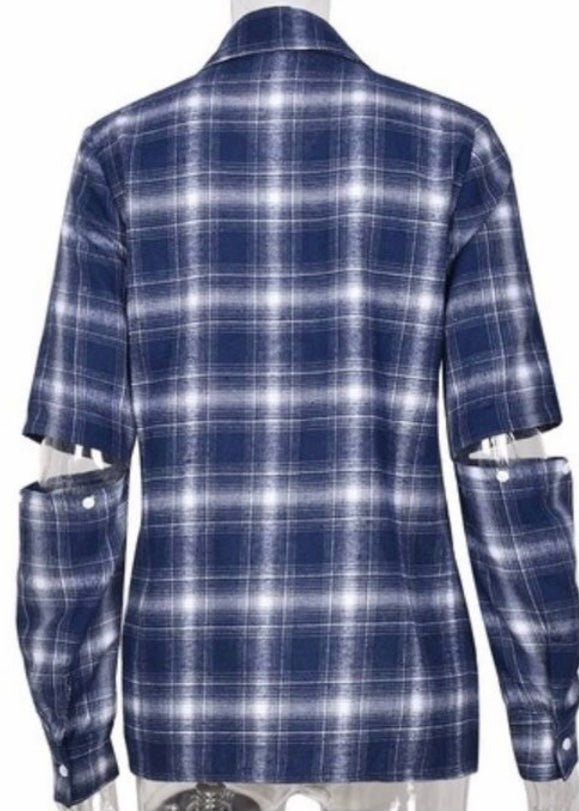 Reflex Plaid Cut-Out Button Down Jacket (Blue) VSE185