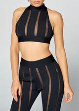 WinWin Mesh Panel Halter Neck Crop Top & Long Pants Set (Black) WTP8796