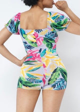 Belita Collection Multi Tropical Print Tie Bust Romper (Lavender) SBR1178