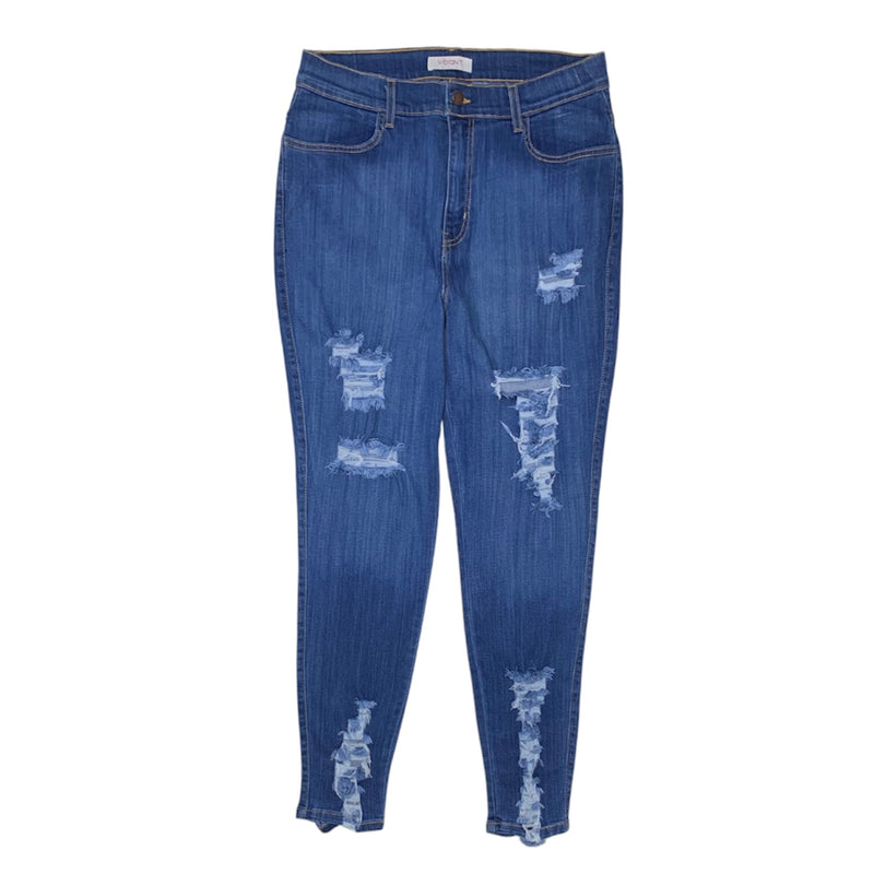 Vibrant Destroyed Distressed Skinny Jeans (Medium Stone) P1239PLUS