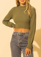 Double Zero Knit Crop Top Sweater (Olive) DZ22A049