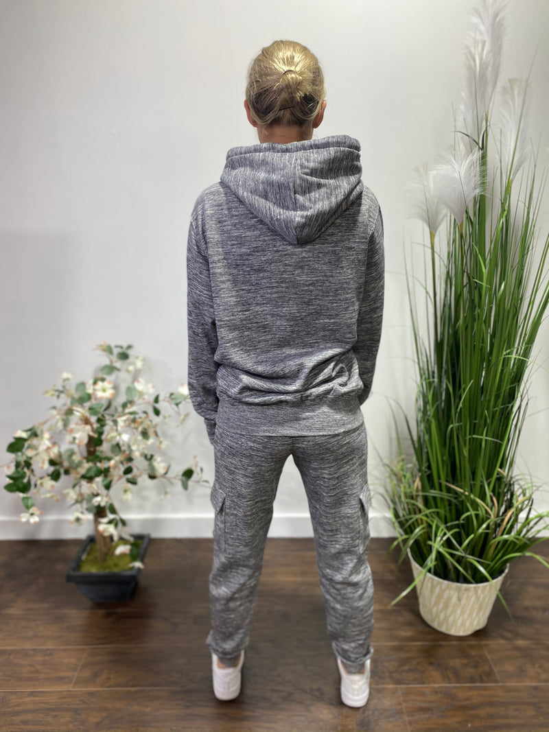 Reflex Fleece Pullover Hoodie & Cargo Jogger Pants Set (Marled Charcoal)