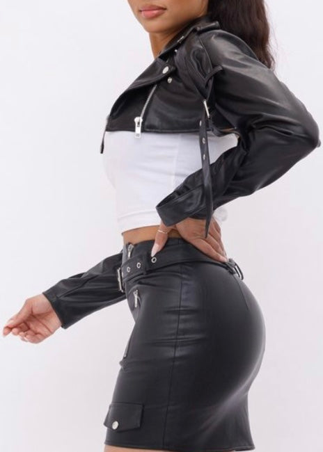 Hera Collection Pu Crop Jacket (Black) 51187