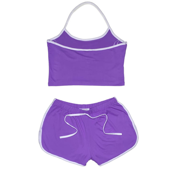 Capella Halter Neck Sleeveless Top & Shorts Activewear Set (Violet) BTP3193