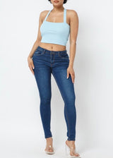 Hera Collection Cross Back Tie Crop Top (Light Blue) 22481