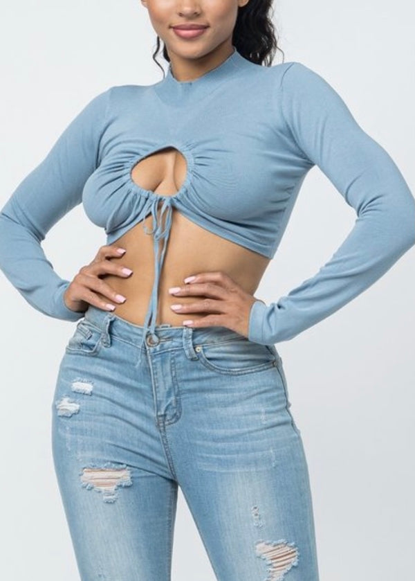 Hera Collection Long Sleeve Crop Top (Ocean Blue) 22638-O