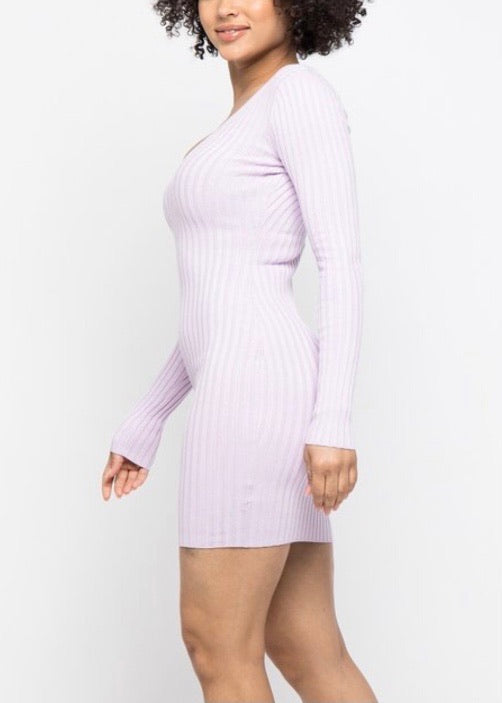 Hera Collection LSLV V-Neck Mini Dress (Lavender) 22408