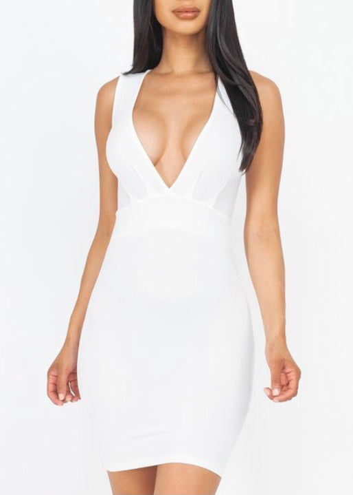 Capella Sleeveless Front Tuck Bodycon Dress (White) BD2490