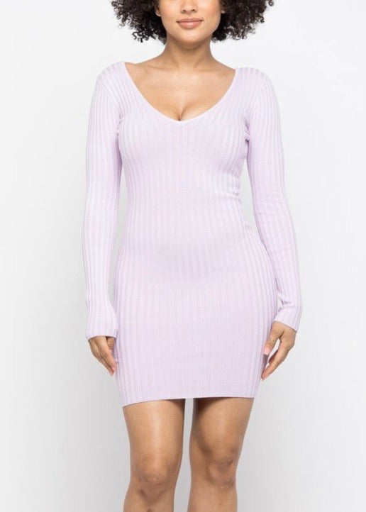 Hera Collection LSLV V-Neck Mini Dress (Lavender) 22408