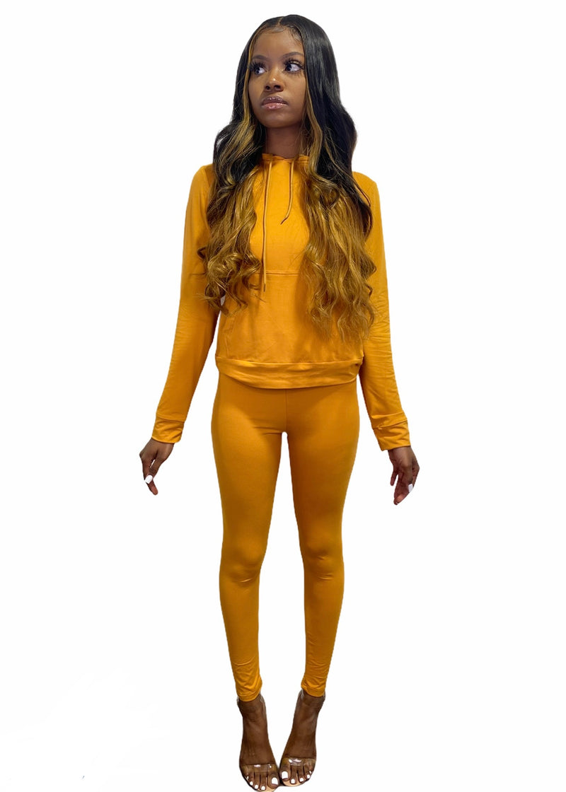 Top Fashion 2 Piece High Waist Pants And Hoodie Set (Mustard) JV30937