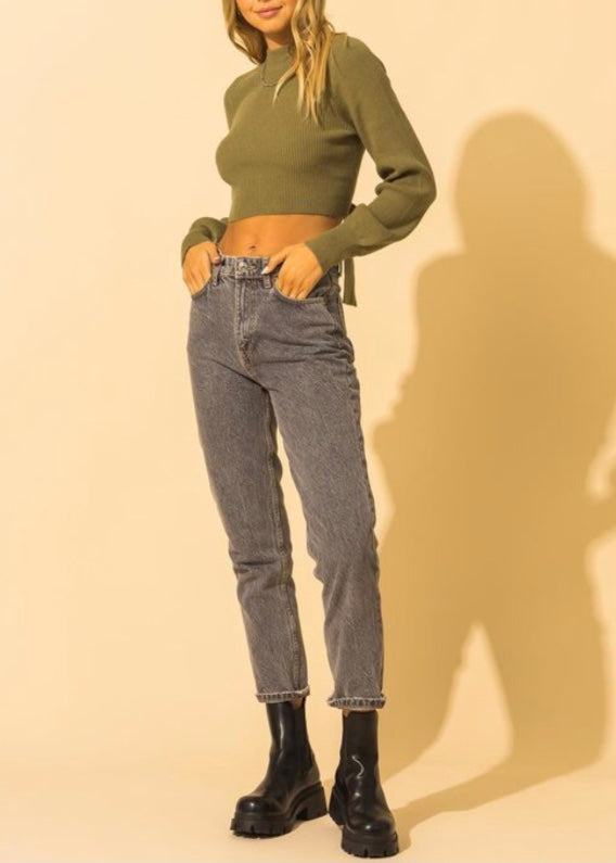 Double Zero Knit Crop Top Sweater (Olive) DZ22A049