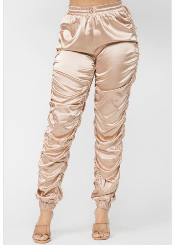 Hera Collection Satin Ruched Pants (Taupe) 62050