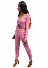 Capella Strap Ruched Crop Top and Jogger Pants Set (Polignac) BTP2987